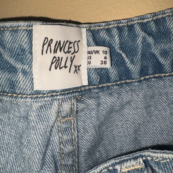 Princess Polly Blue and White Patchwork Cofield High waist Straight Leg Jeans 6 - Picture 4 of 4